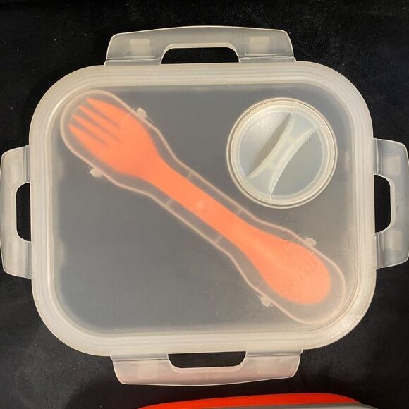 SMART Planet eco collapsible meal kit lunchbox & utensil, orange w/cover & sauce - Picture 2 of 11